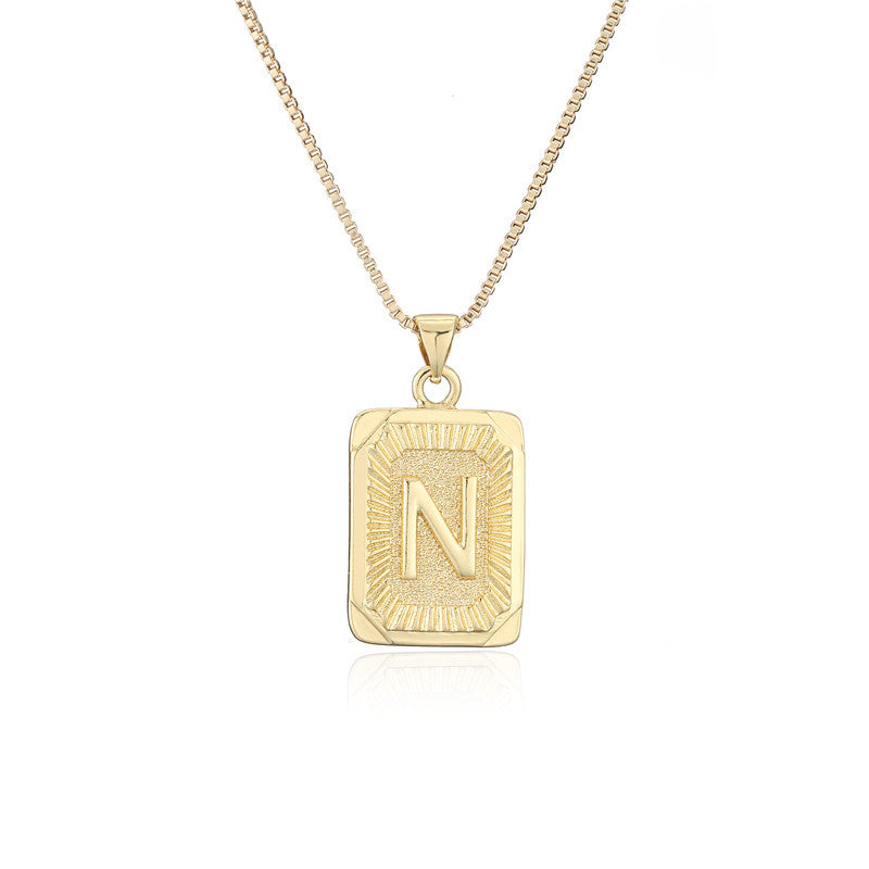 Vintage Hip-hop Gold Plated Brass Square Letter Pendant Box Chain Necklace