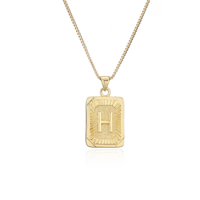 Vintage Hip-hop Gold Plated Brass Square Letter Pendant Box Chain Necklace
