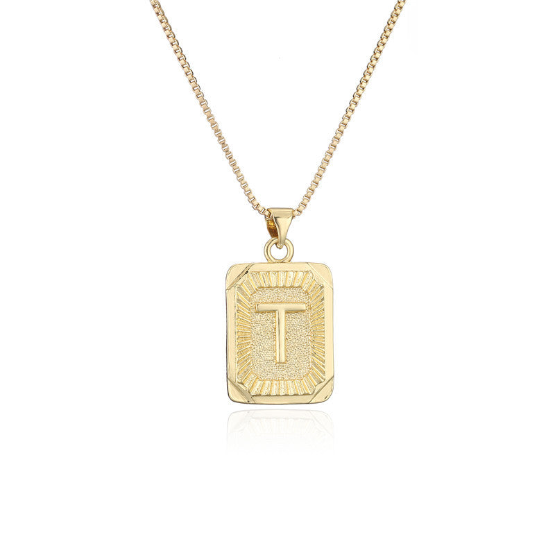 Vintage Hip-hop Gold Plated Brass Square Letter Pendant Box Chain Necklace