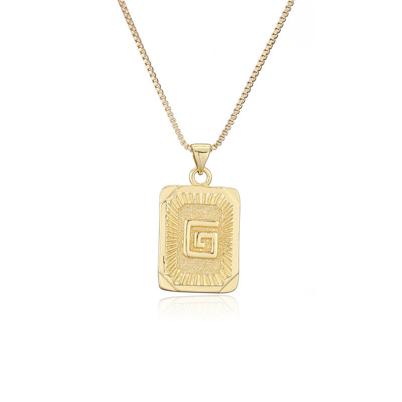 Vintage Hip-hop Gold Plated Brass Square Letter Pendant Box Chain Necklace