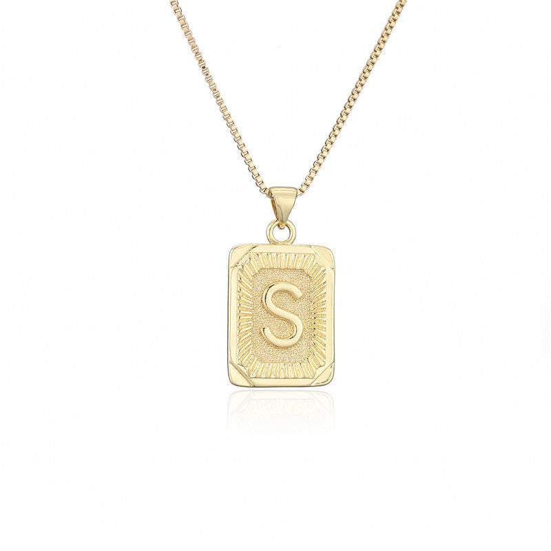 Vintage Hip-hop Gold Plated Brass Square Letter Pendant Box Chain Necklace