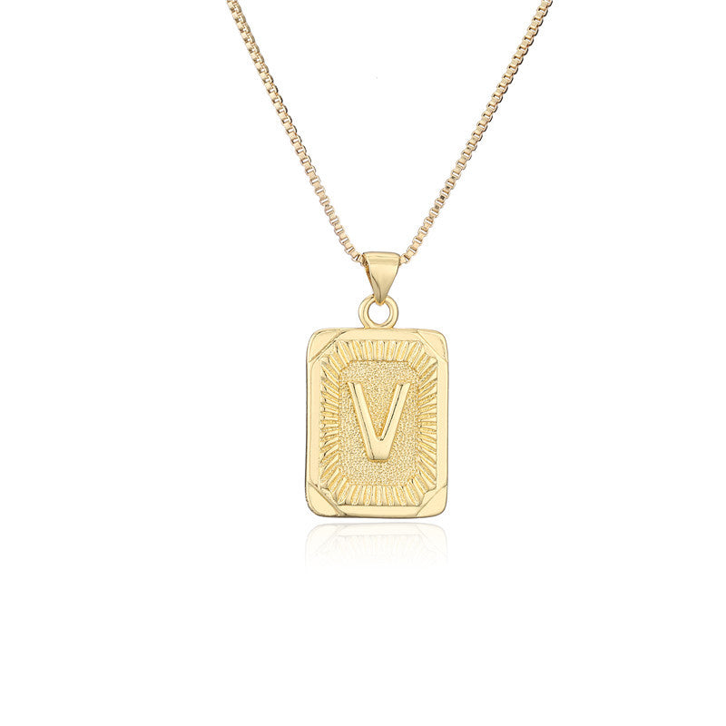 Vintage Hip-hop Gold Plated Brass Square Letter Pendant Box Chain Necklace