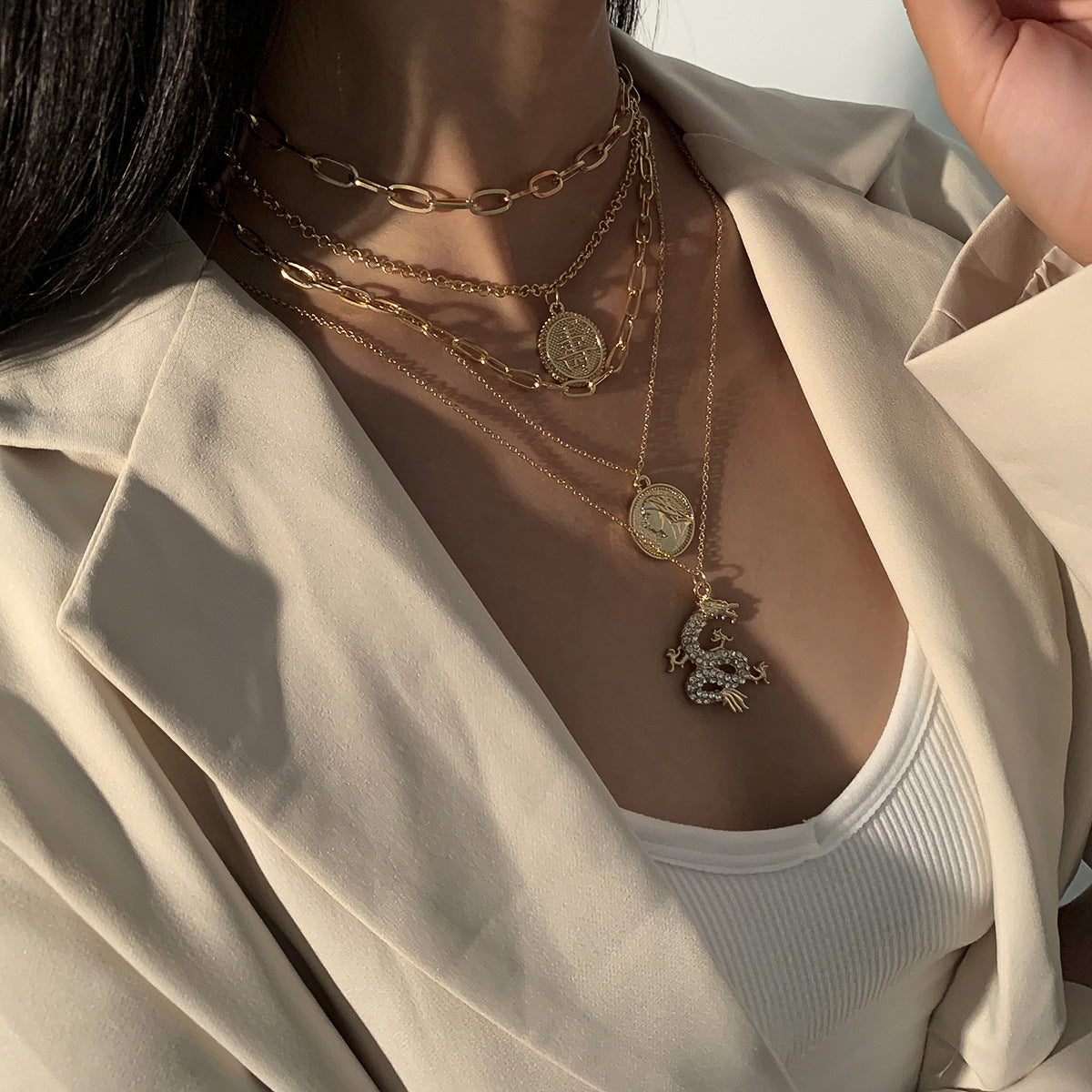 Geometric Letter Vintage Alloy Cross Chain Necklace for Women