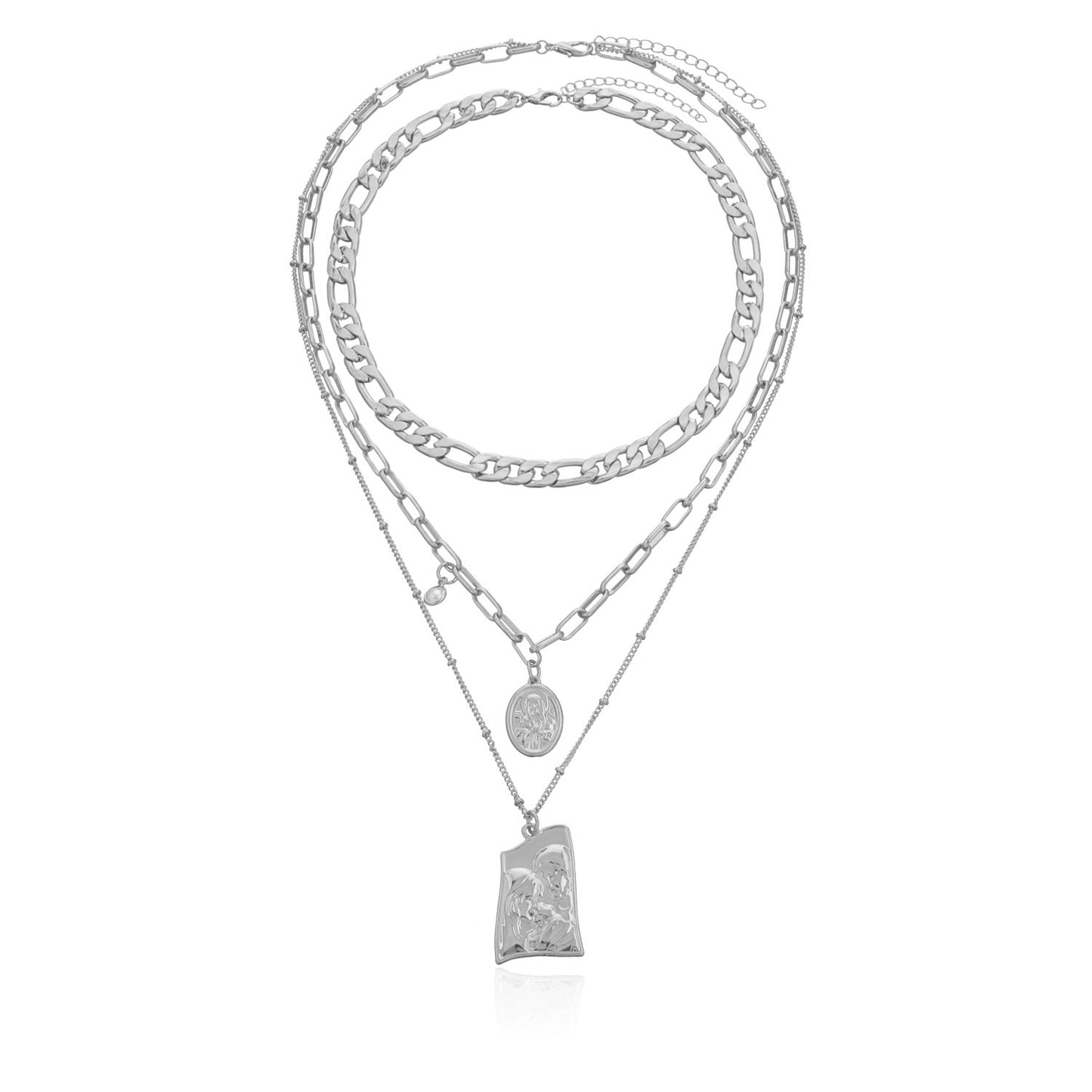 Fashion Geometric Hiphop Multi-Layer Alloy Cross Chain Necklace for Men Women Unisex