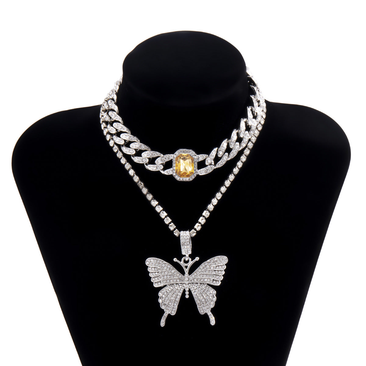 Collana a catena cubana in lega con design a farfalla da donna, stile individualistico, finitura placcata
