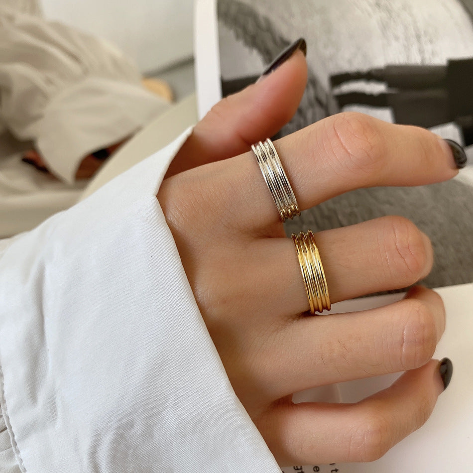 Anillo doble geométrico de plata de ley 925, estilo punk minimalista