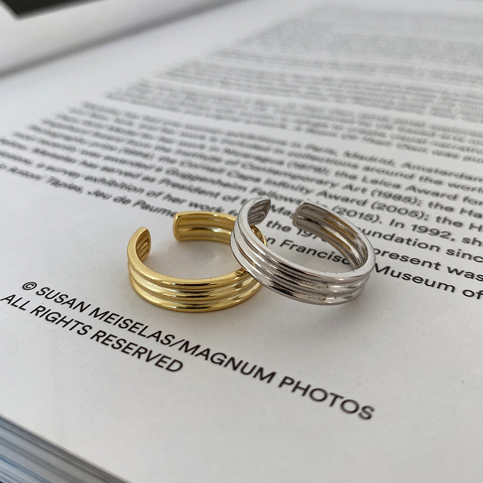 Anillo doble geométrico de plata de ley 925, estilo punk minimalista