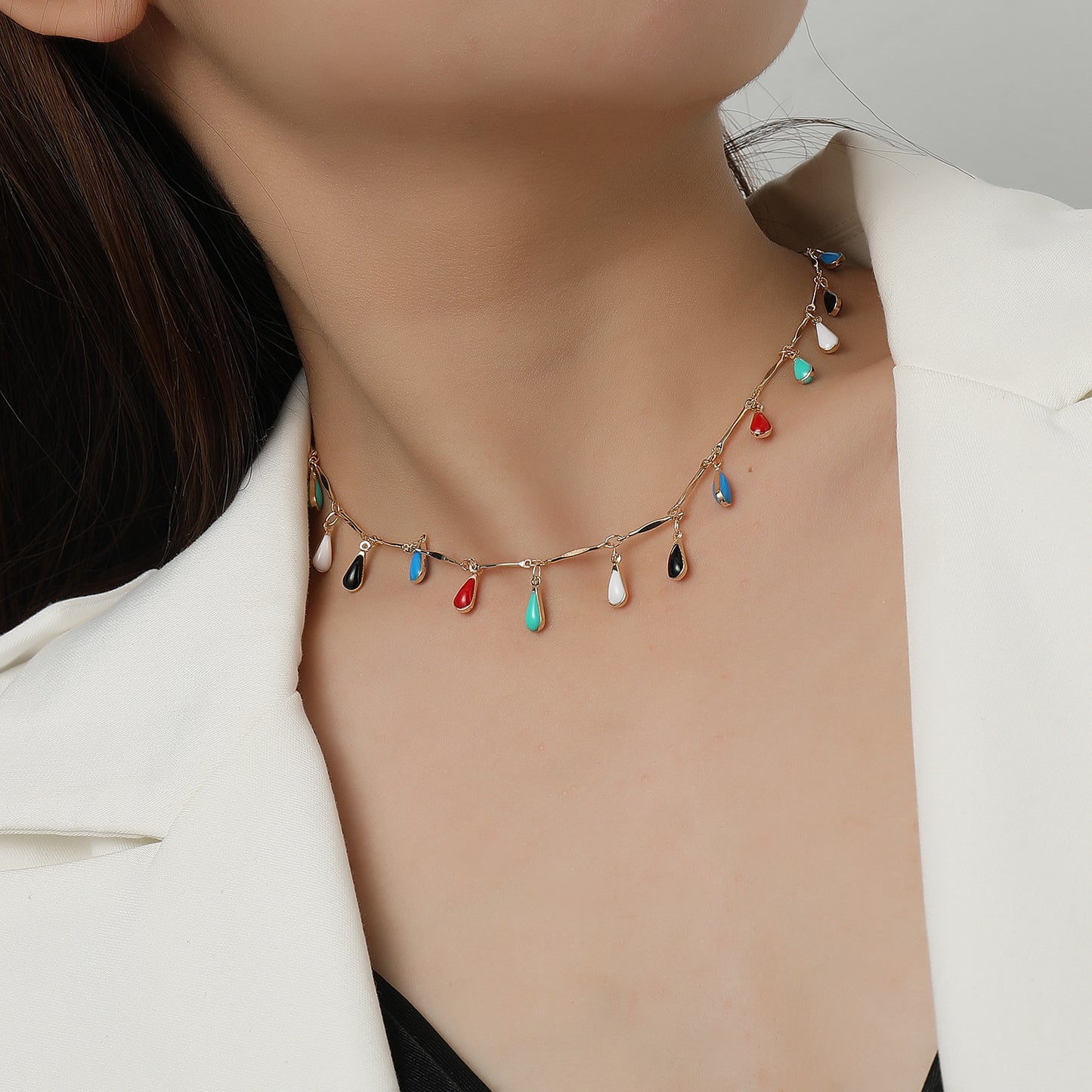 Women's Teardrop Alloy Pendant Necklace Hip-Hop Fashion Style Snake Chain