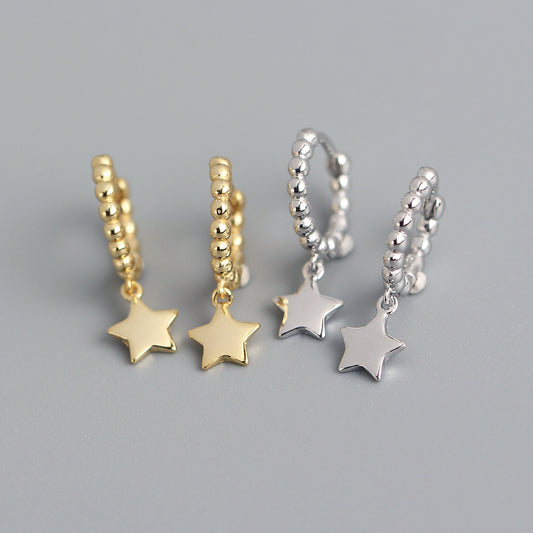 Minimalist Sweet 925 Sterling Silver Polished Star Earrings for Women