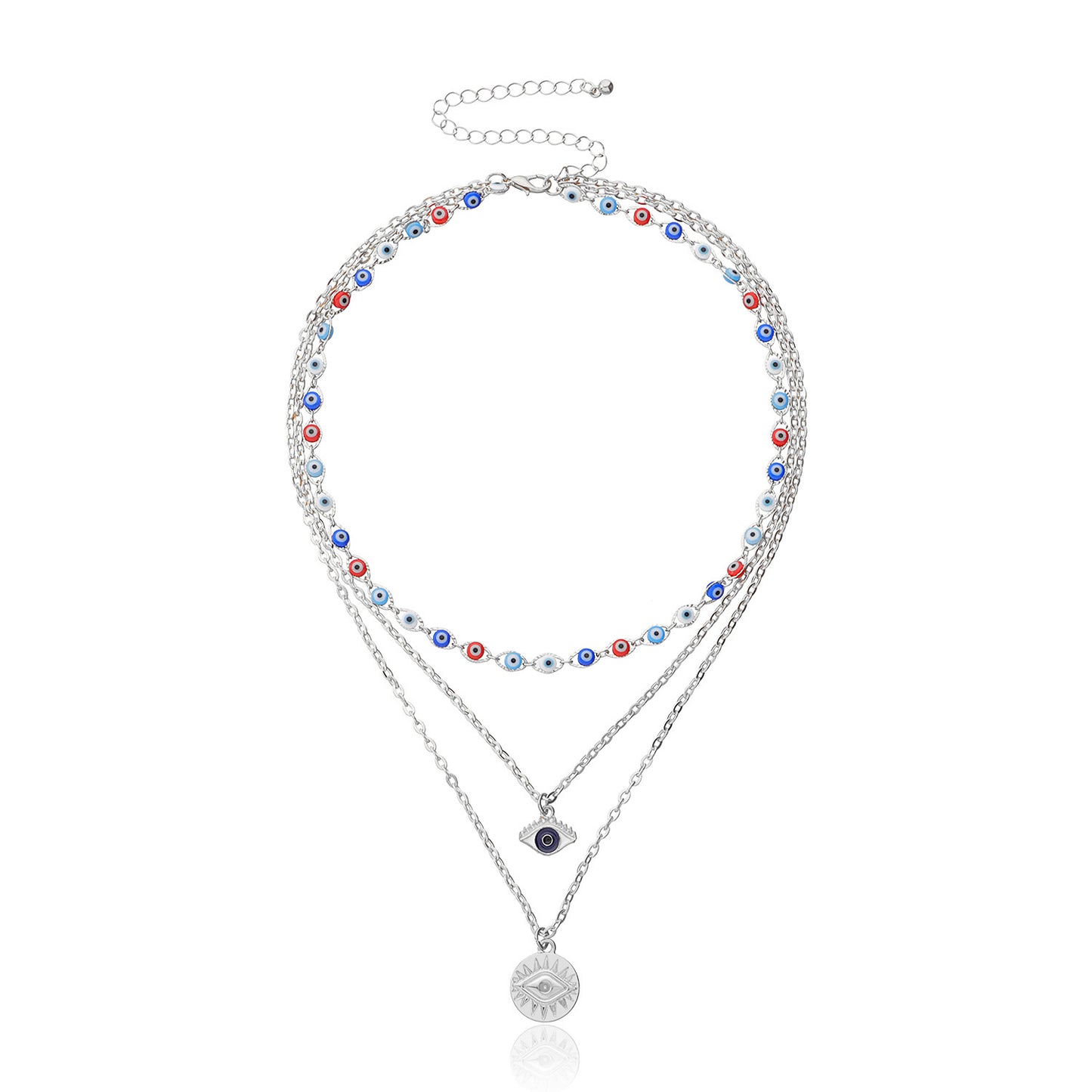 Women's European Style Alloy Eye Pendant Necklace, Multi-Layered Cross Chain Fashion Statement Jewelry, Trendy Eye Design