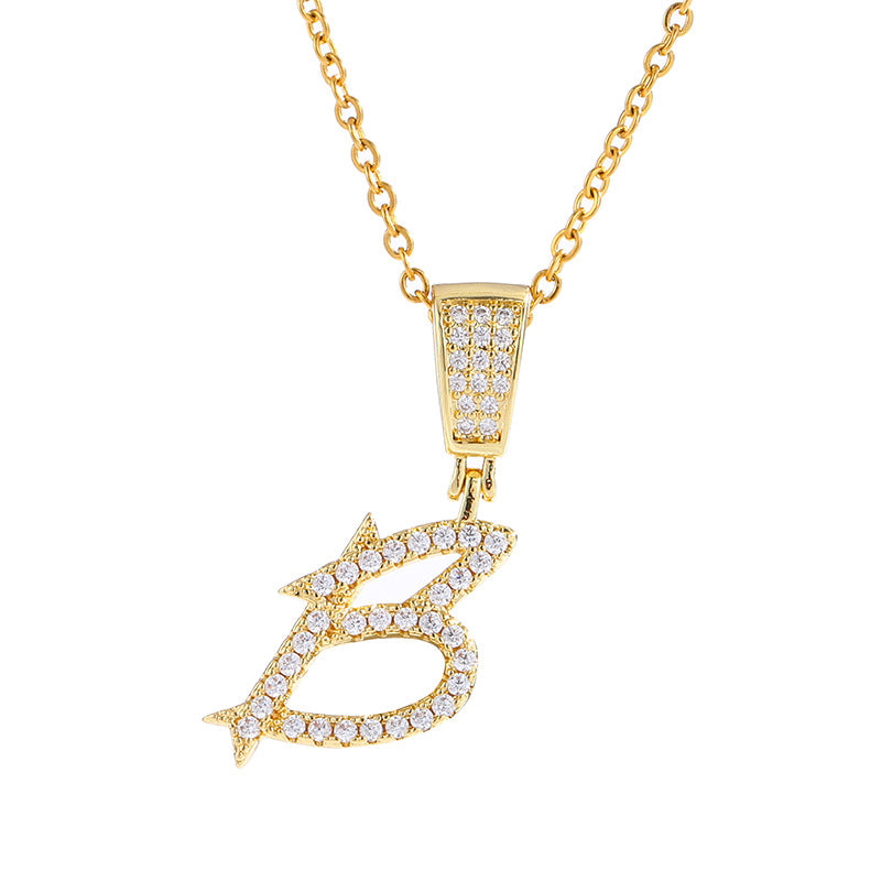 Collana con ciondolo a lettera in acciaio inossidabile con intarsio di strass, catena a O, regalo casual di moda per uomo e donna