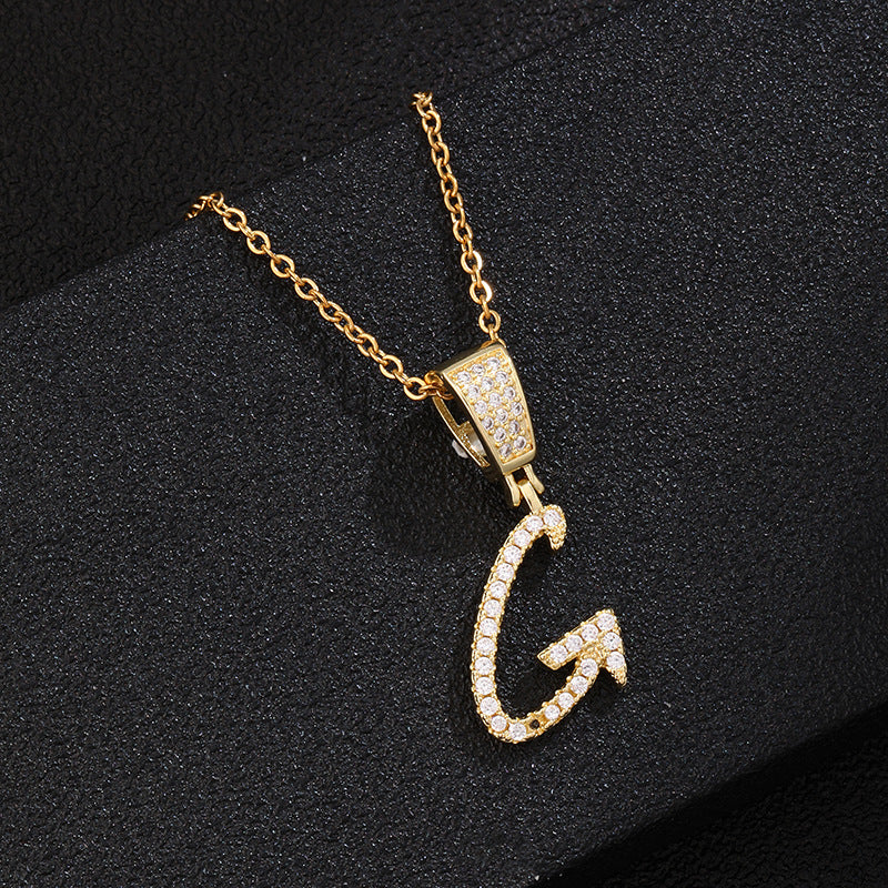 Collana con ciondolo a lettera in acciaio inossidabile con intarsio di strass, catena a O, regalo casual di moda per uomo e donna