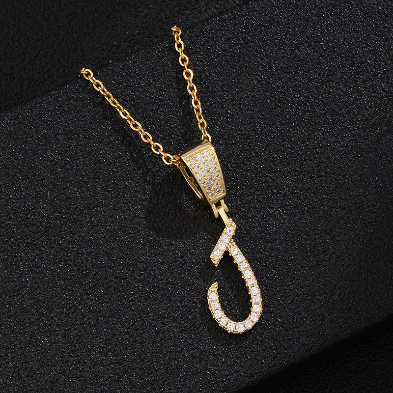 Collana con ciondolo a lettera in acciaio inossidabile con intarsio di strass, catena a O, regalo casual di moda per uomo e donna