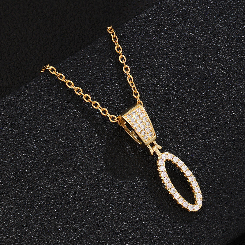 Collana con ciondolo a lettera in acciaio inossidabile con intarsio di strass, catena a O, regalo casual di moda per uomo e donna