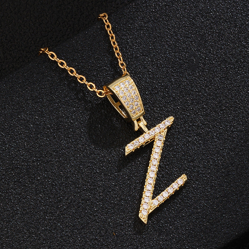 Collana con ciondolo a lettera in acciaio inossidabile con intarsio di strass, catena a O, regalo casual di moda per uomo e donna