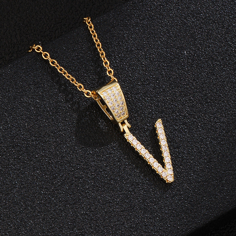 Collana con ciondolo a lettera in acciaio inossidabile con intarsio di strass, catena a O, regalo casual di moda per uomo e donna
