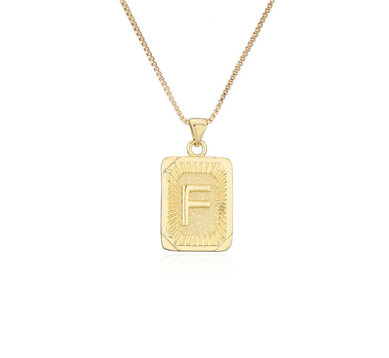 Vintage Hip-hop Gold Plated Brass Square Letter Pendant Box Chain Necklace