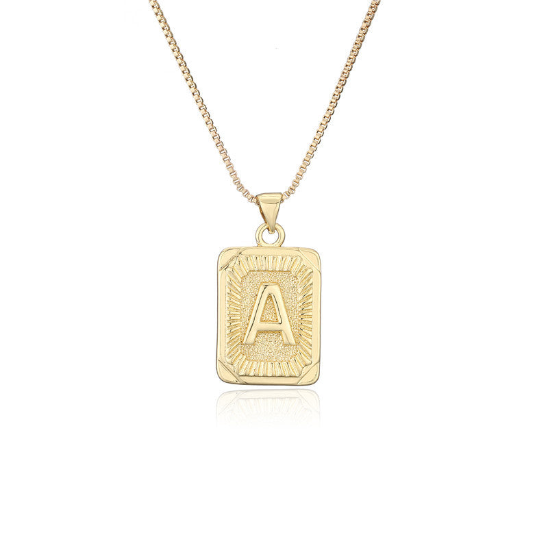 Vintage Hip-hop Gold Plated Brass Square Letter Pendant Box Chain Necklace