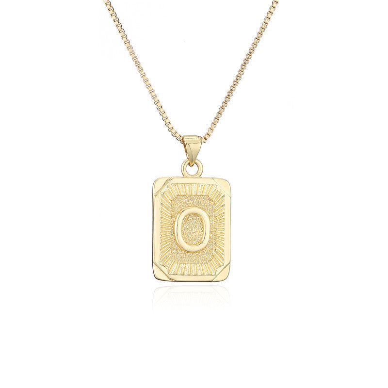 Vintage Hip-hop Gold Plated Brass Square Letter Pendant Box Chain Necklace