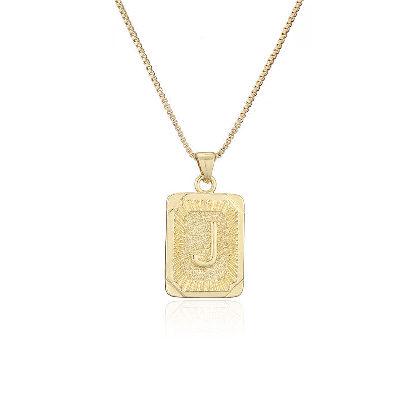 Vintage Hip-hop Gold Plated Brass Square Letter Pendant Box Chain Necklace