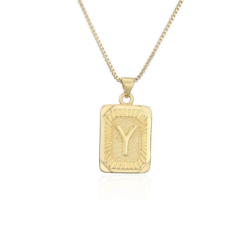 Vintage Hip-hop Gold Plated Brass Square Letter Pendant Box Chain Necklace