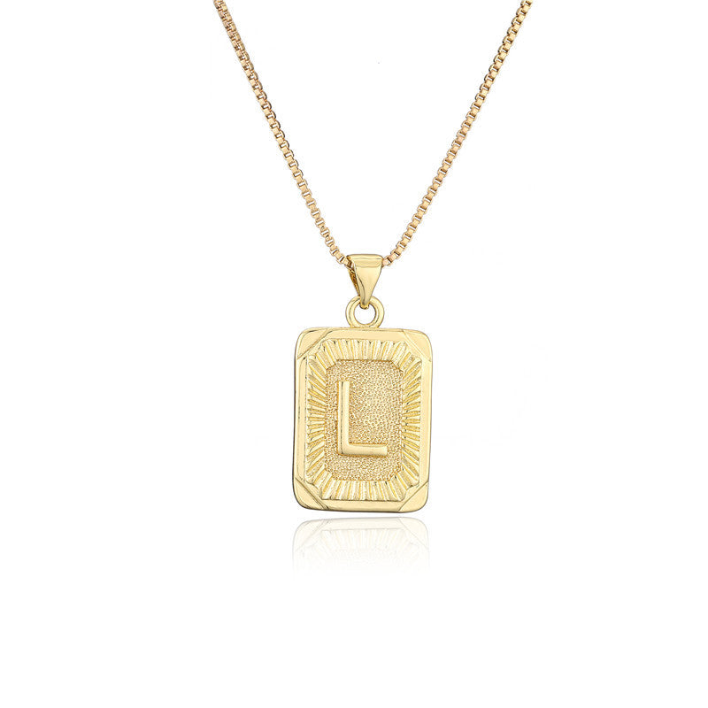 Vintage Hip-hop Gold Plated Brass Square Letter Pendant Box Chain Necklace
