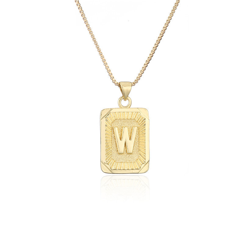 Vintage Hip-hop Gold Plated Brass Square Letter Pendant Box Chain Necklace