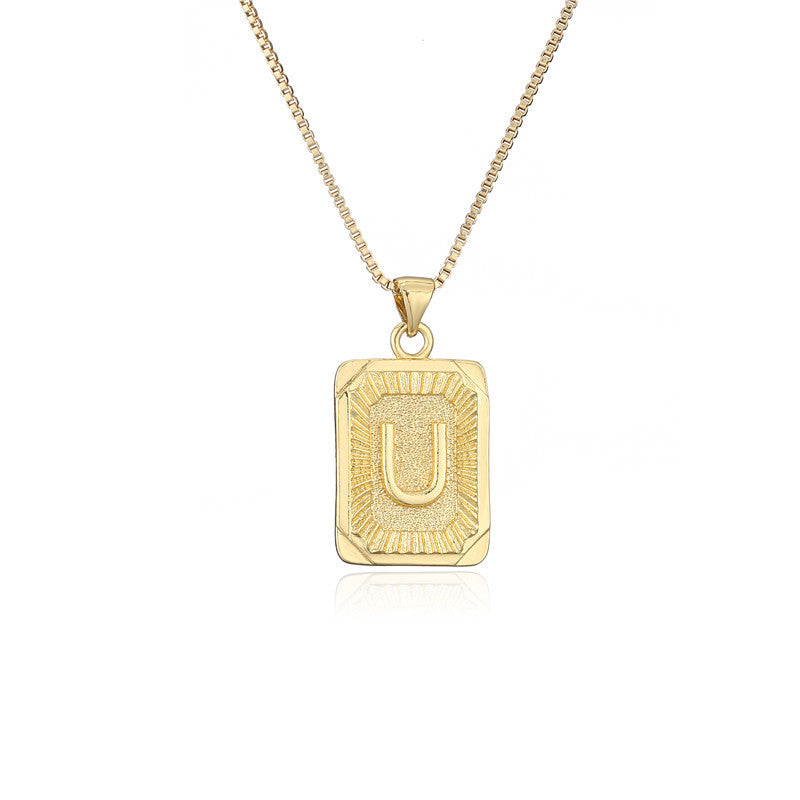 Vintage Hip-hop Gold Plated Brass Square Letter Pendant Box Chain Necklace
