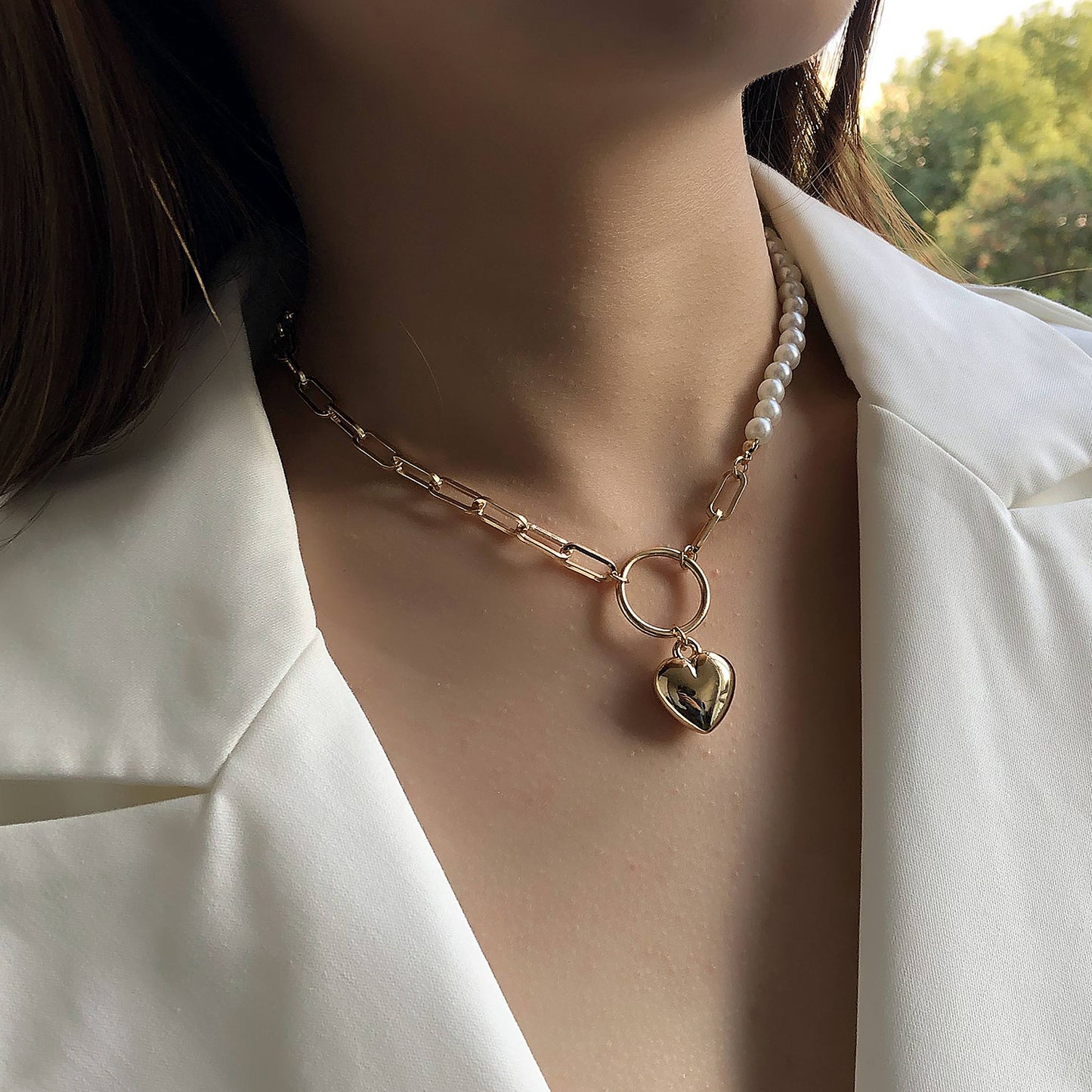 Women's Heart Geometric Alloy Pendant Necklace Hip-Hop Box Chain Style
