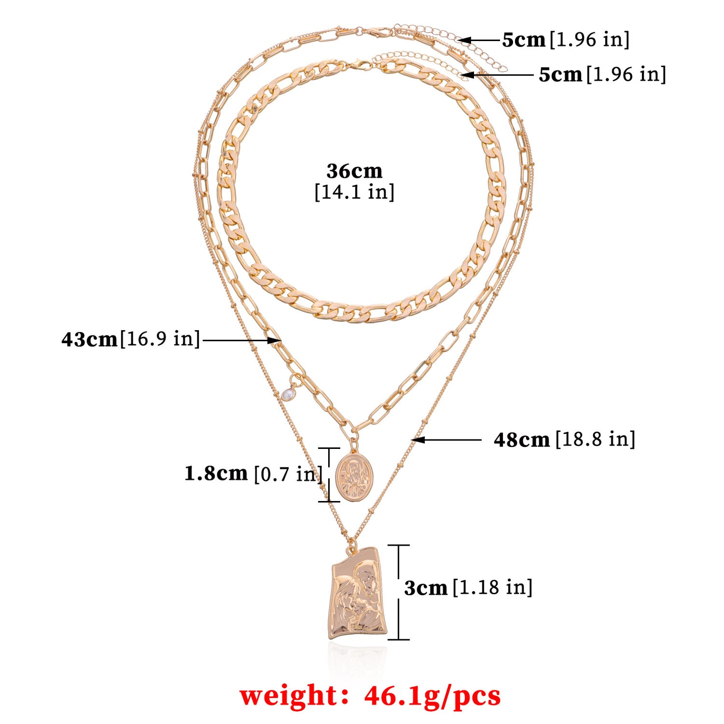 Fashion Geometric Hiphop Multi-Layer Alloy Cross Chain Necklace for Men Women Unisex