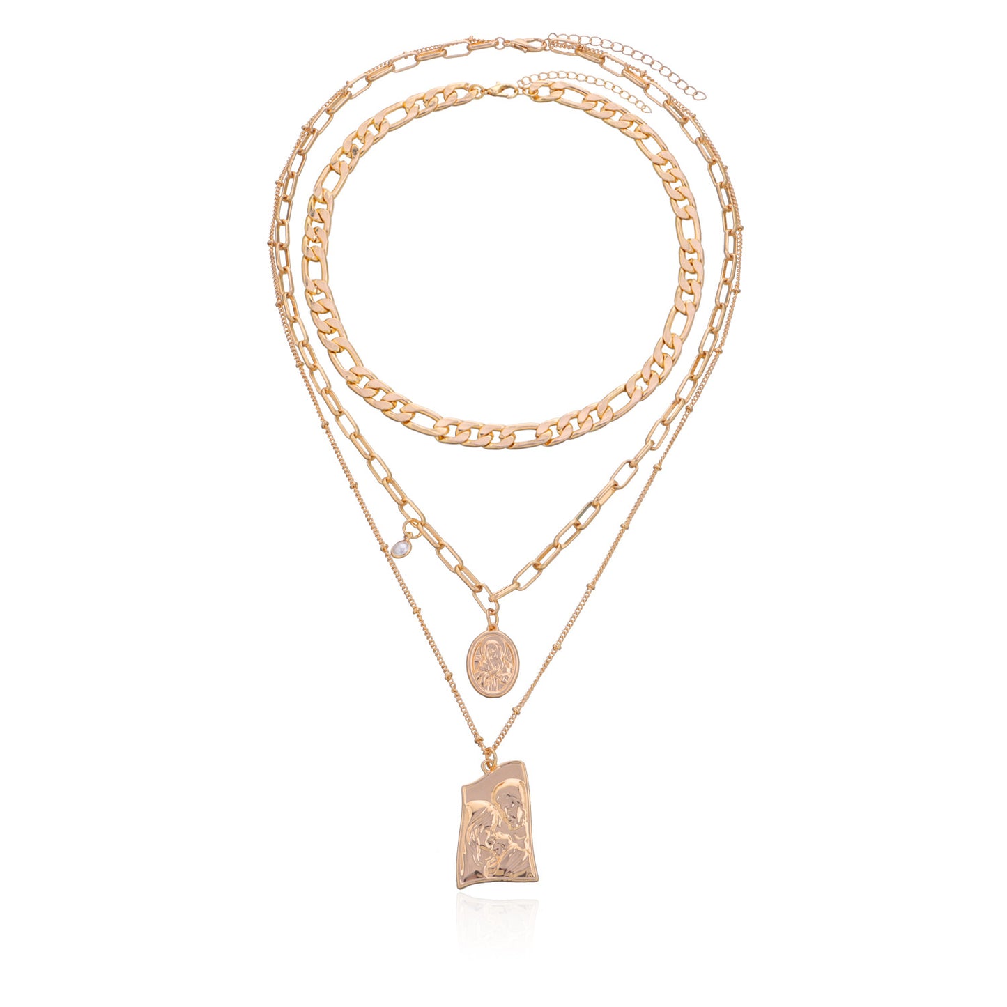 Fashion Geometric Hiphop Multi-Layer Alloy Cross Chain Necklace for Men Women Unisex