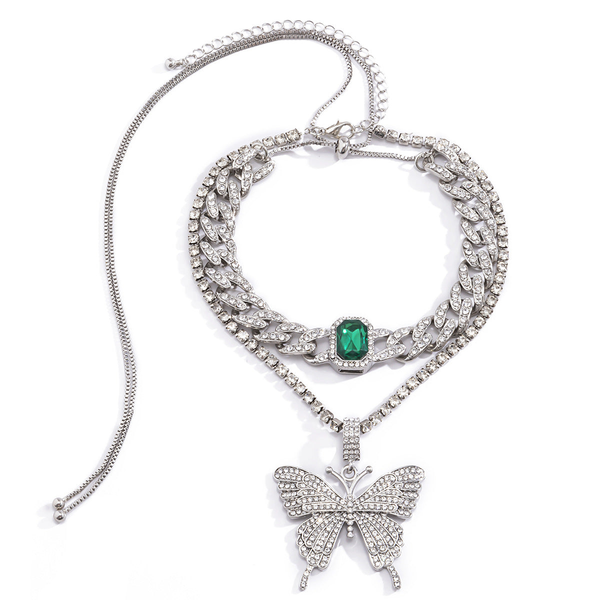 Collana a catena cubana in lega con design a farfalla da donna, stile individualistico, finitura placcata