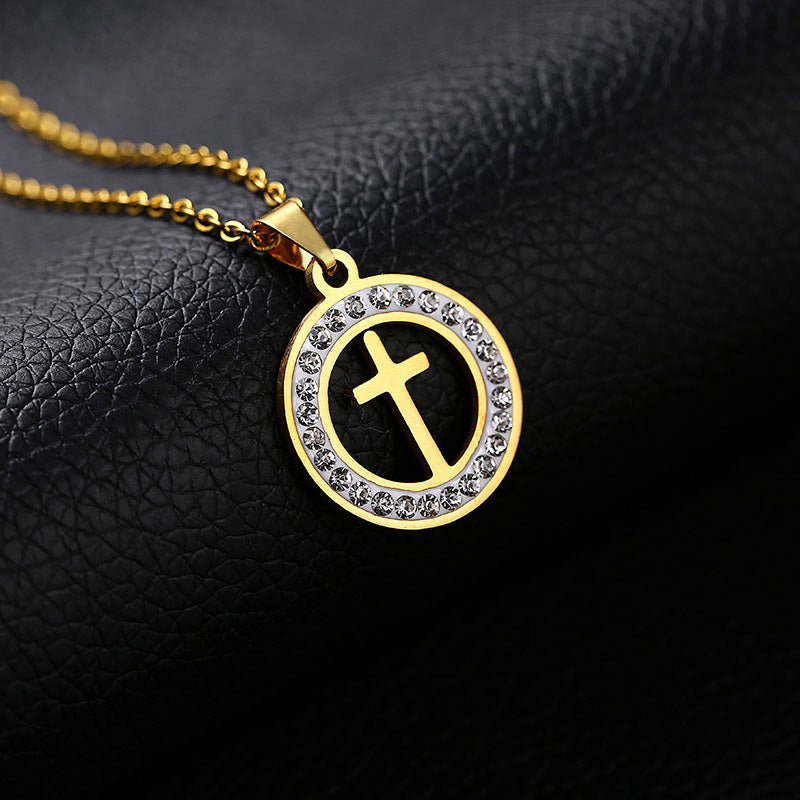 Collar con Cruz de Moda para Mujer, Cadena O de Acero de Titanio, Joyería Chapada, Regalo de Tendencia