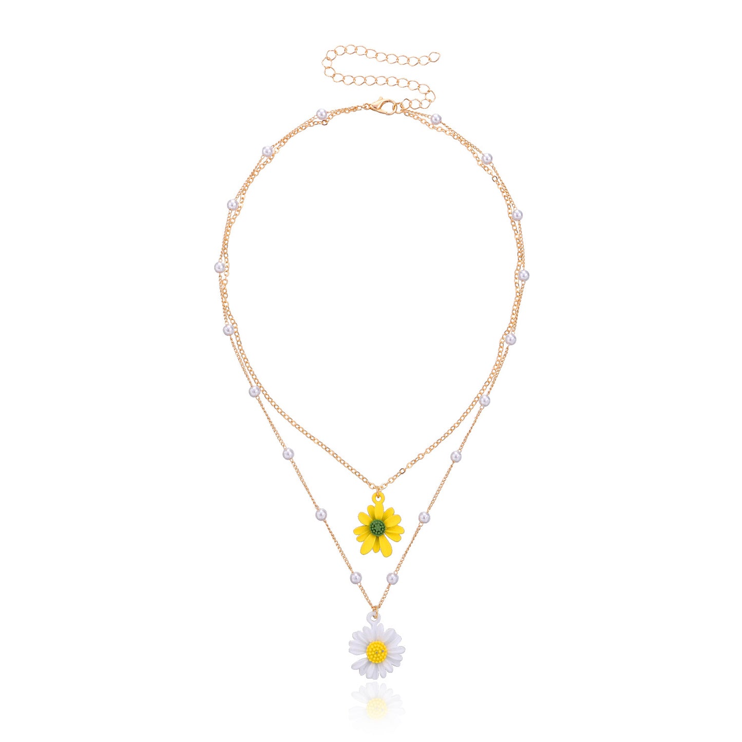 Women's Floral Alloy Pendant Necklace, Double Layer Cross Chain, Plated, Hip-Hop Fashion Jewelry, Trendy Accessory