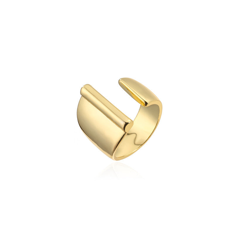 Copper Plated 18K Gold Letter Ring for Women, Adjustable Open Ring, Minimalist Fashion Casual Style, English Letter Design, Trendy Jewelry