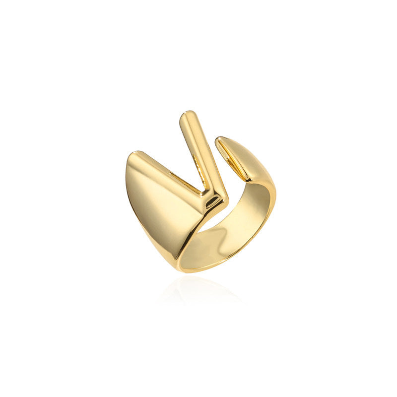 Copper Plated 18K Gold Letter Ring for Women, Adjustable Open Ring, Minimalist Fashion Casual Style, English Letter Design, Trendy Jewelry
