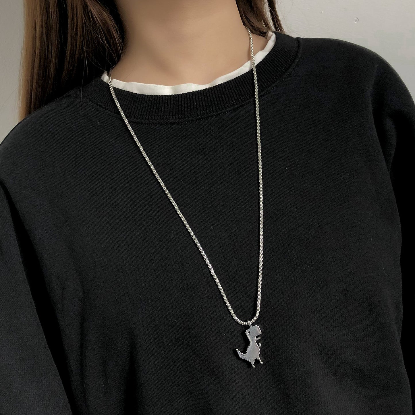 Vintage Animal Dinosaur Pendant Necklace for Men Women Unisex Hip-Hop Fashion Alloy Box Chain Jewelry
