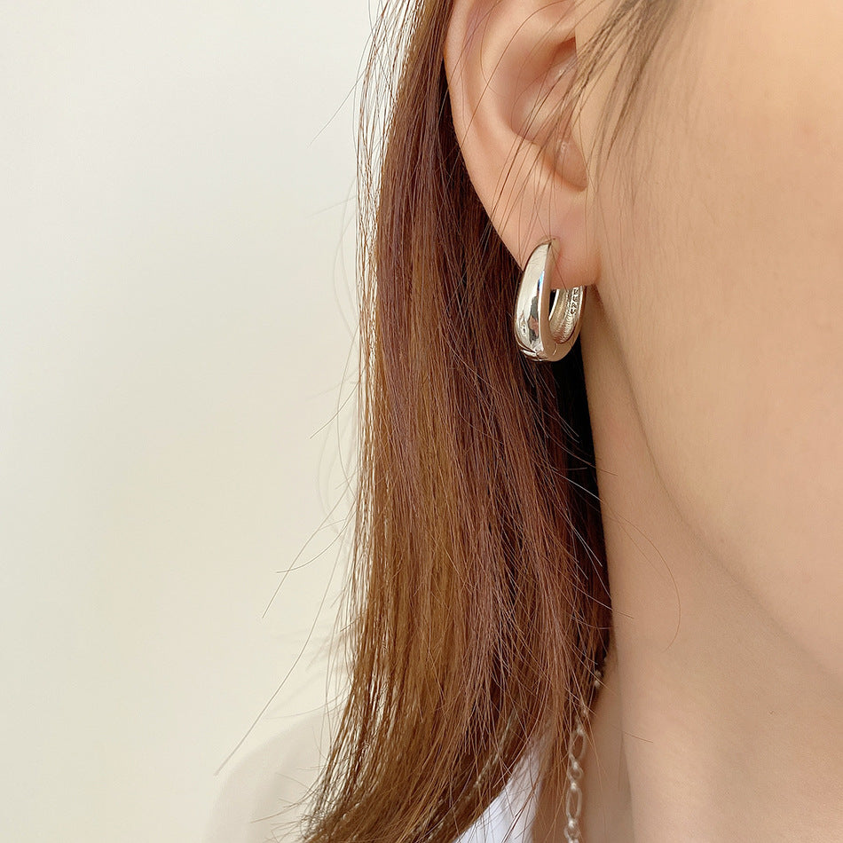 Orecchini a Cerchio Larghi Rotondi Geometrici Minimalisti in Argento Sterling 925