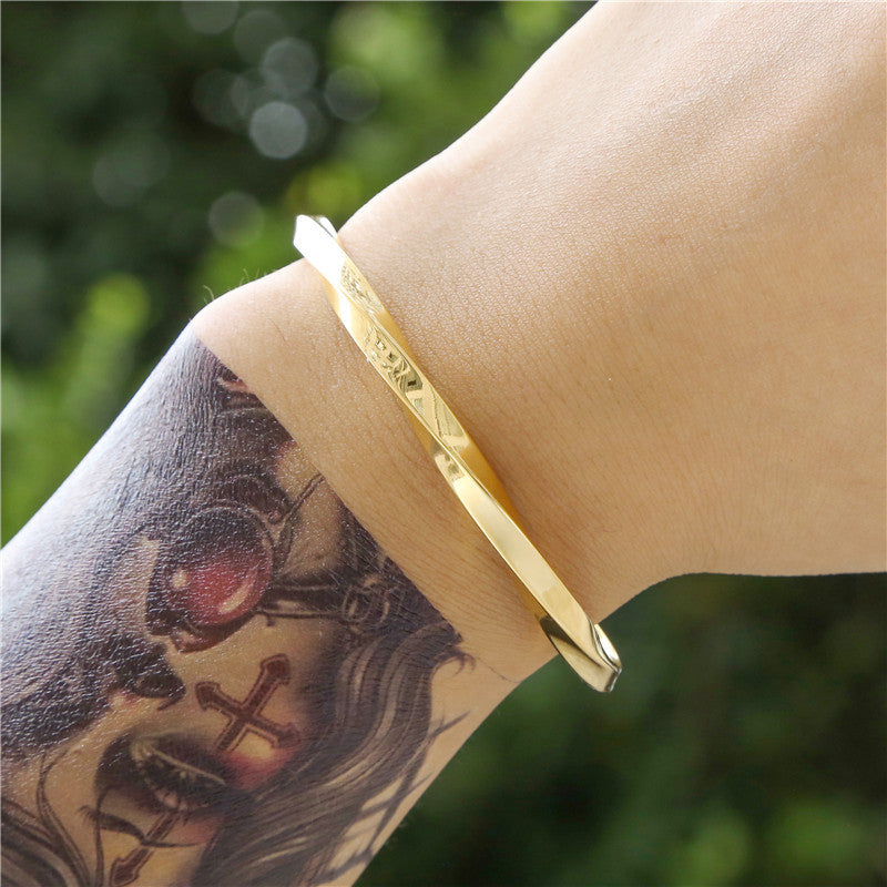 Fashion Twisted Geometric Round Titanium Steel Plated Open C-Shape Bangle Bracelet for Unisex