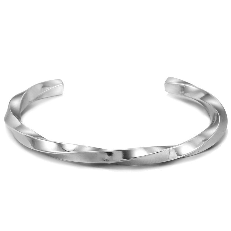 Fashion Twisted Geometric Round Titanium Steel Plated Open C-Shape Bangle Bracelet for Unisex