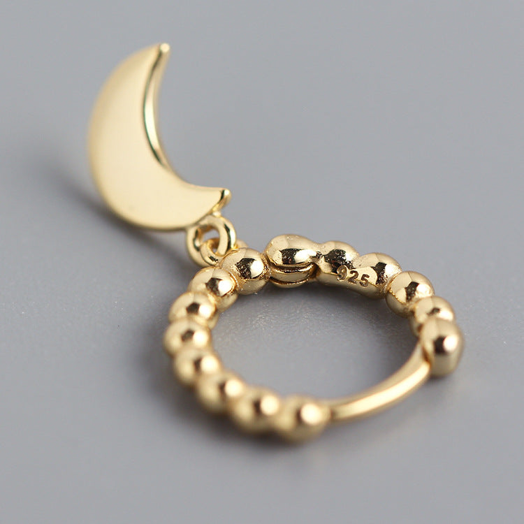Minimalist Sweet 925 Sterling Silver Polished Moon Round Hoop Earrings