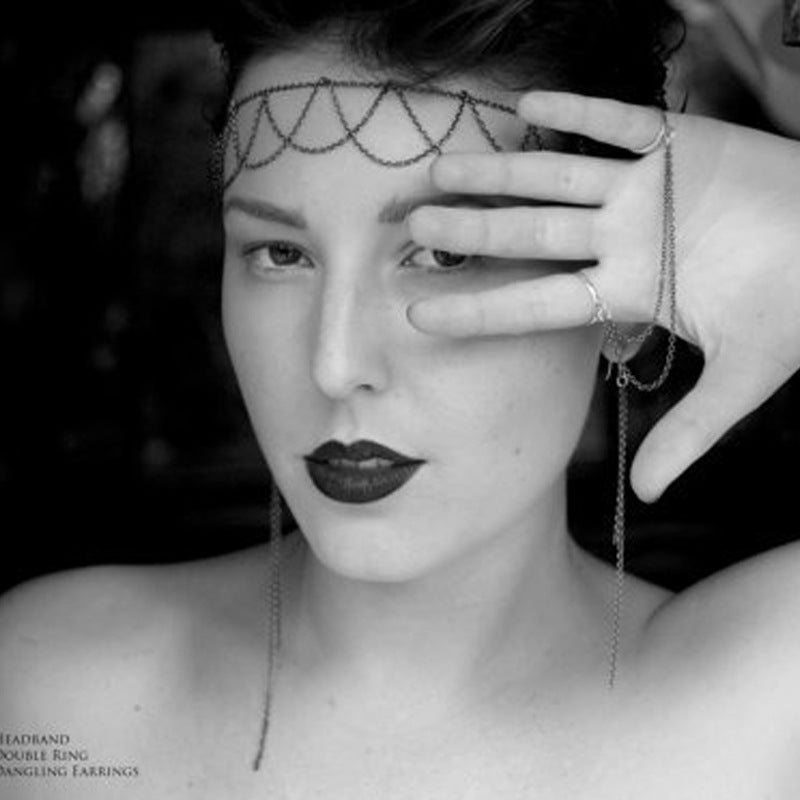 Punk Women's Geometric Alloy Headband with Metal Chains and Tassels
