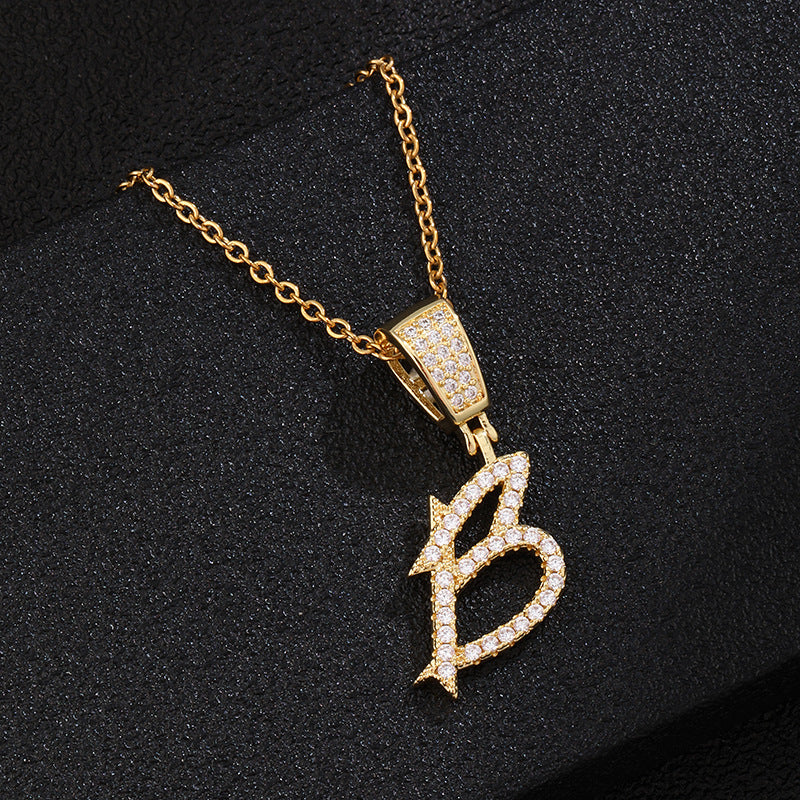 Collana con ciondolo a lettera in acciaio inossidabile con intarsio di strass, catena a O, regalo casual di moda per uomo e donna
