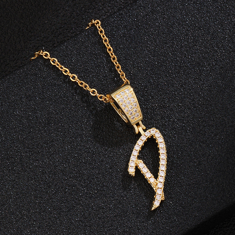 Collana con ciondolo a lettera in acciaio inossidabile con intarsio di strass, catena a O, regalo casual di moda per uomo e donna