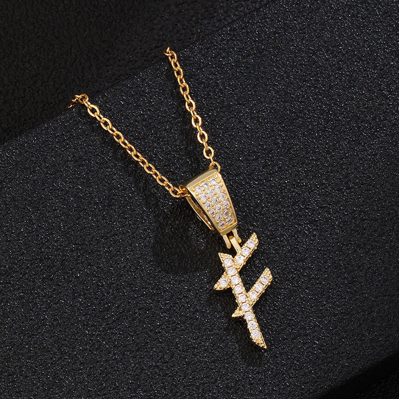 Collana con ciondolo a lettera in acciaio inossidabile con intarsio di strass, catena a O, regalo casual di moda per uomo e donna