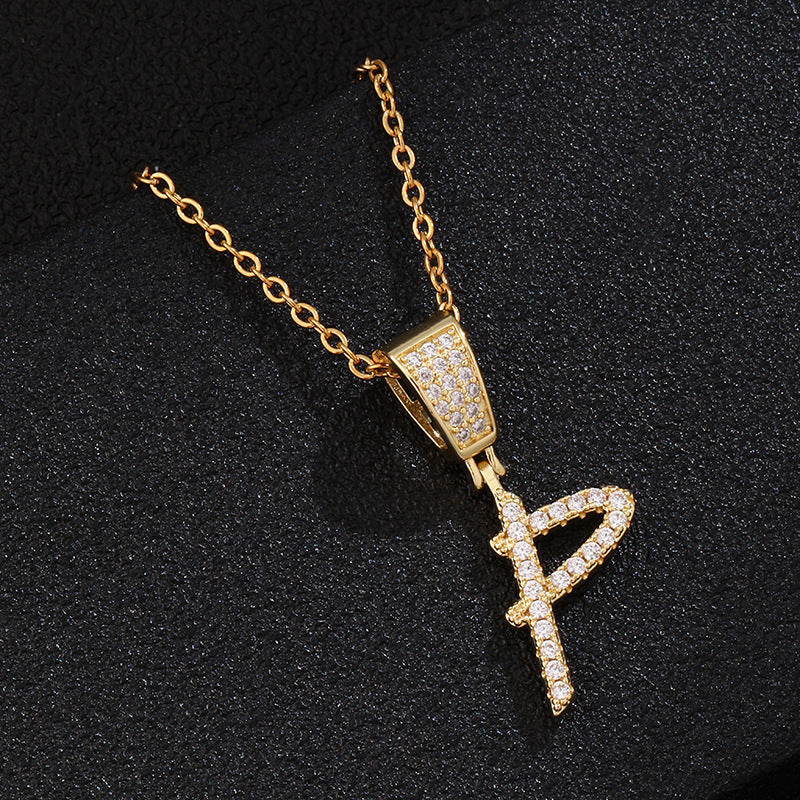 Collana con ciondolo a lettera in acciaio inossidabile con intarsio di strass, catena a O, regalo casual di moda per uomo e donna