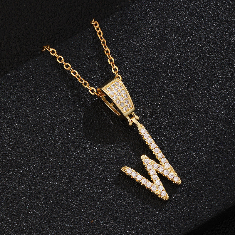 Collana con ciondolo a lettera in acciaio inossidabile con intarsio di strass, catena a O, regalo casual di moda per uomo e donna