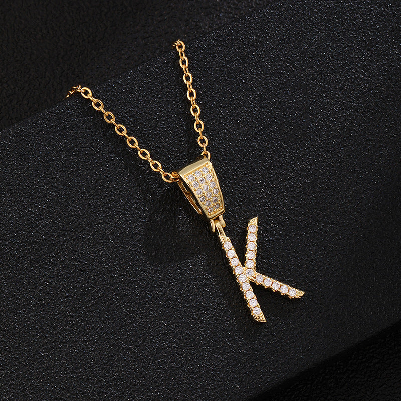 Collana con ciondolo a lettera in acciaio inossidabile con intarsio di strass, catena a O, regalo casual di moda per uomo e donna