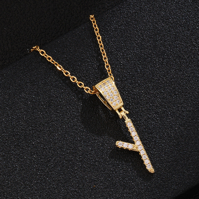 Collana con ciondolo a lettera in acciaio inossidabile con intarsio di strass, catena a O, regalo casual di moda per uomo e donna