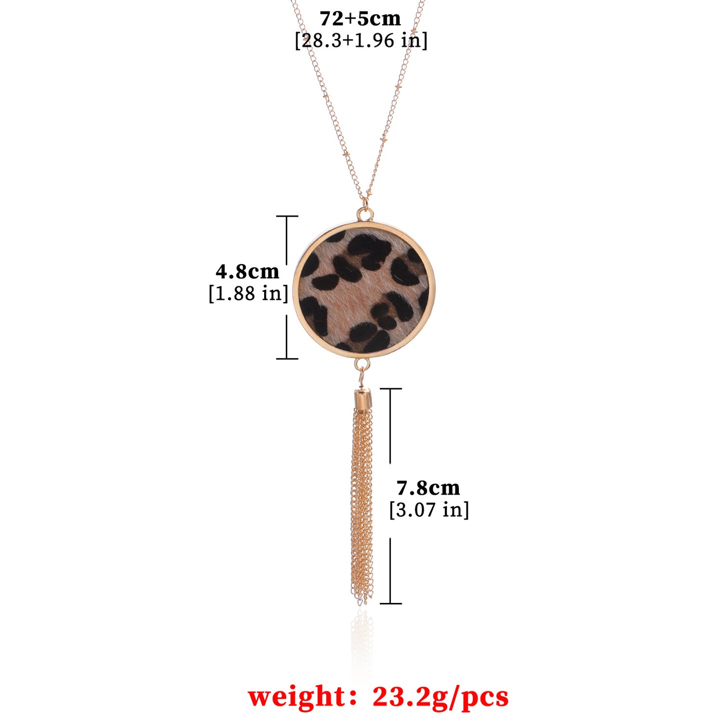 Leopard Print Geometric Alloy Pendant Necklace for Women, Vintage Hip-Hop Long Tassel Sweater Chain with Plated Finish
